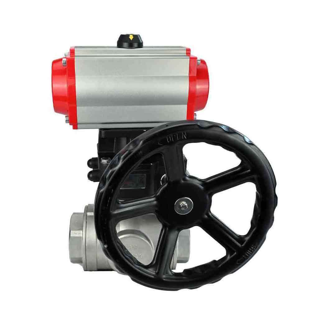Stainless steel ball valve DNOVA 3h-l-rpss316200mm-iso-pnevpr-da-hdm, body material - stainless steel AISI 316, ball material - stainless steel AISI 316, seal - PTFE, pneumatic actuator operated