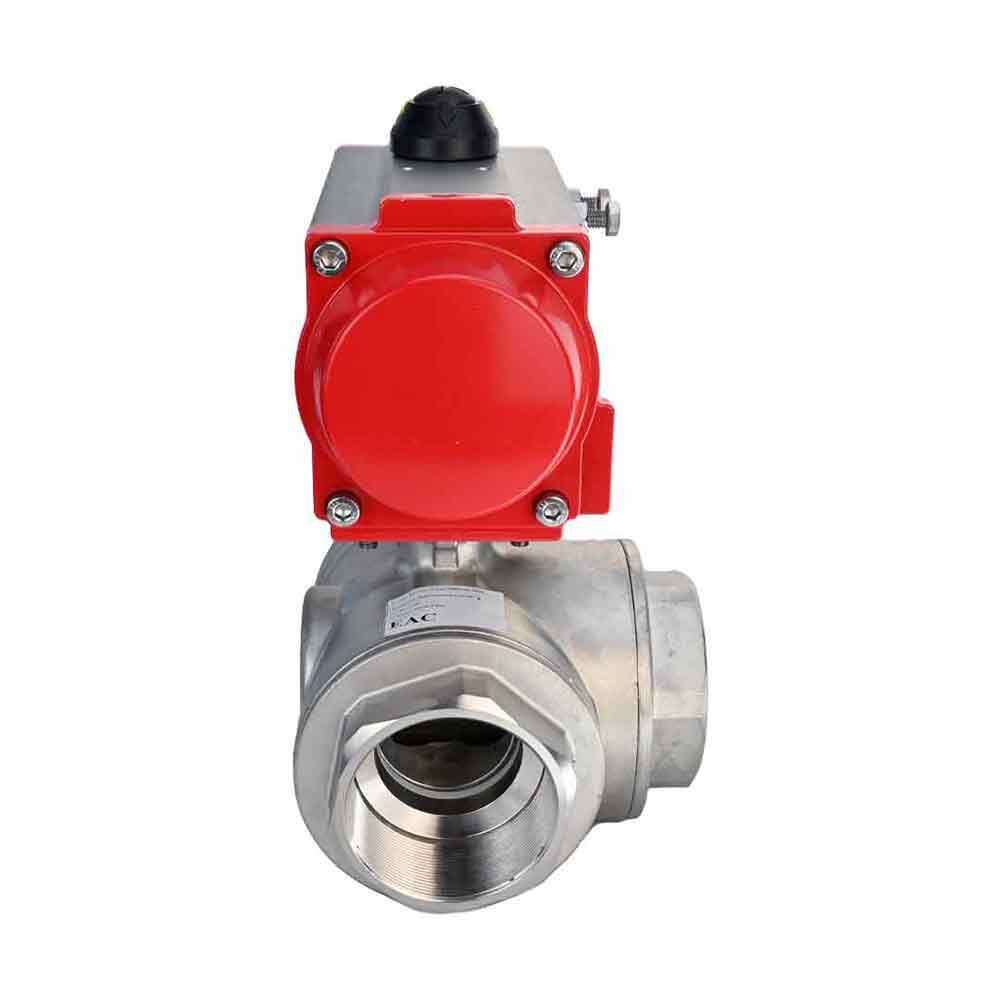 Stainless steel ball valve DNOVA 3h-l-rpss316200mm-iso-pnevpr-da, body material - stainless steel AISI 316, ball material - stainless steel AISI 316, seal - PTFE, pneumatic actuator operated