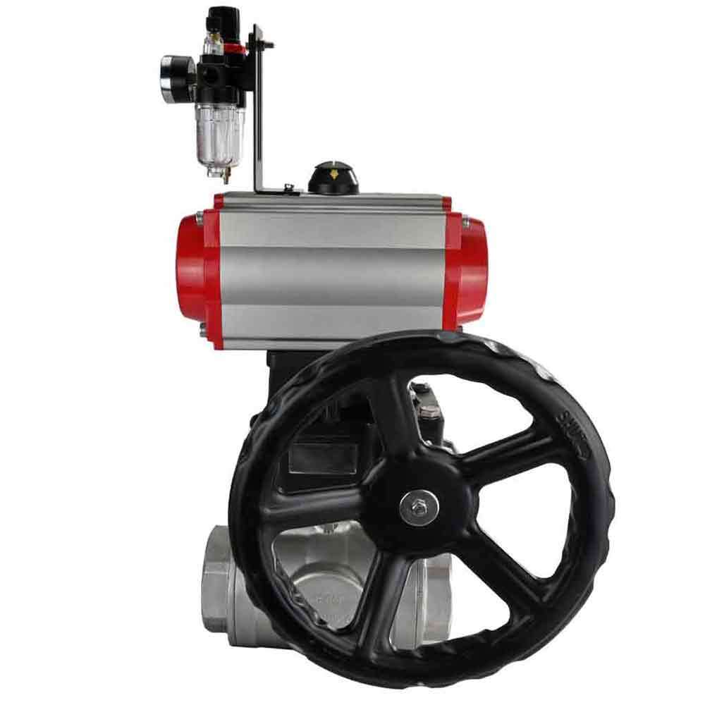 Válvula de bola de acero inoxidable DNOVA 3h-l-rpss316200mm-iso-pnevpr-da-rasp-24v-hdm-atu, material del cuerpo: acero inoxidable AISI 316, material de la bola: acero inoxidable AISI 316, junta: PTFE, accionamiento por actuador neumático.
