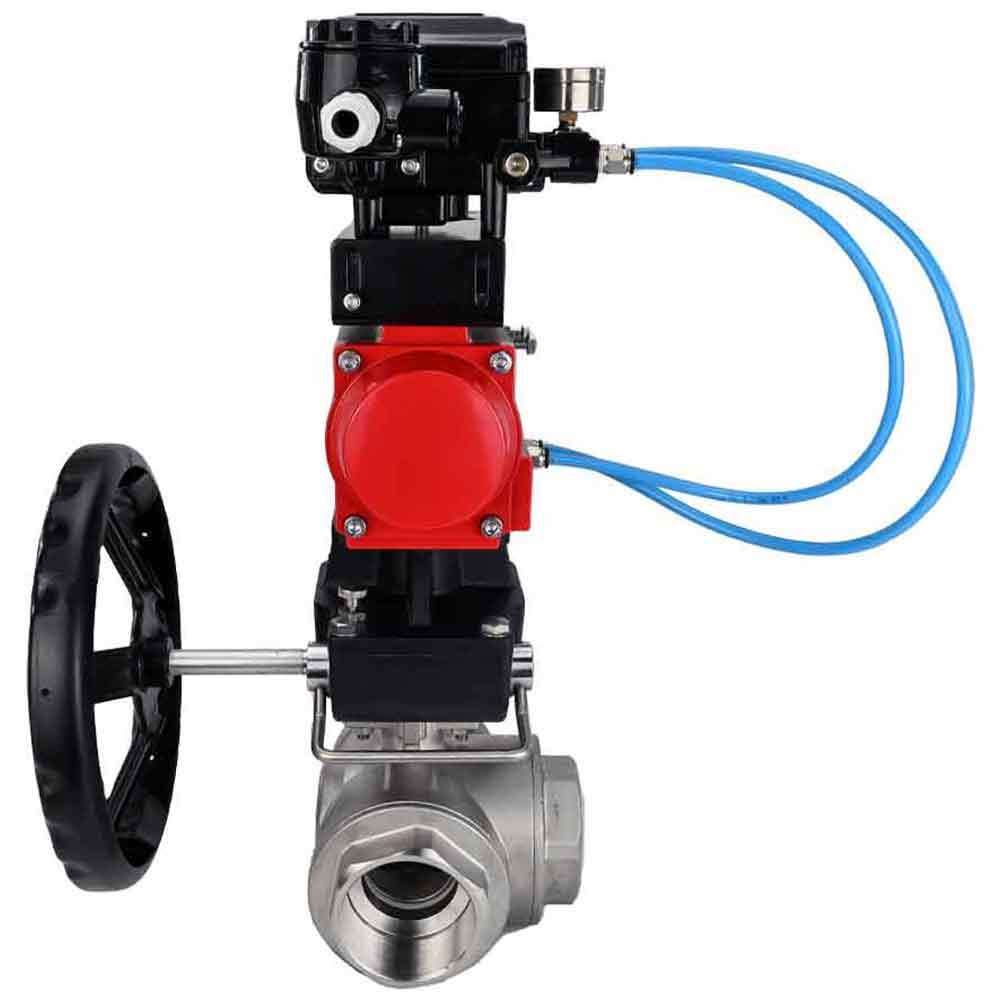 Stainless steel ball valve DNOVA 3h-l-rpss316200mm-iso-pnevpr-da-hdm-epp-boz, body material - stainless steel AISI 316, ball material - stainless steel AISI 316, seal - PTFE, pneumatic actuator operated