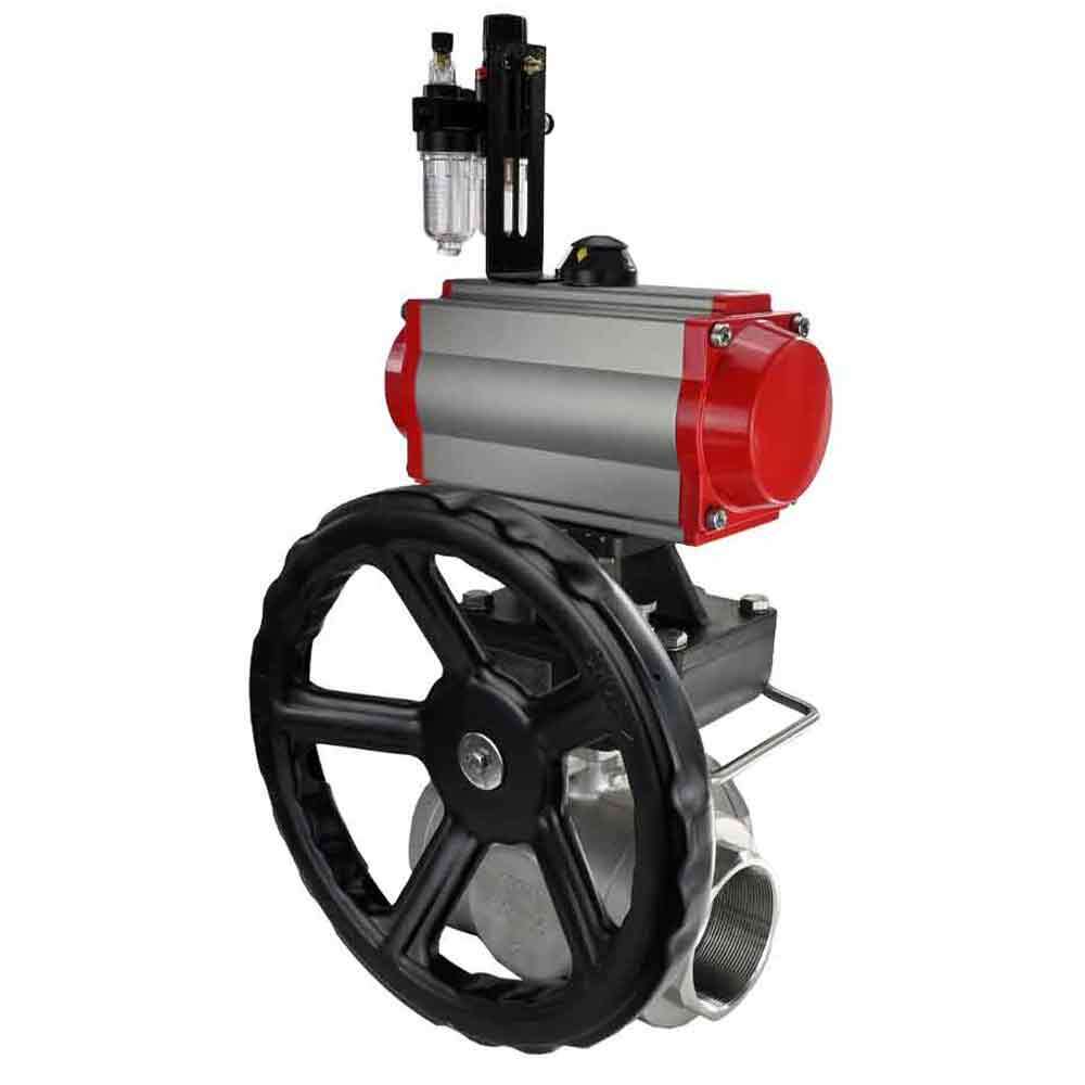 صمام كروي من الفولاذ المقاوم للصدأ DNOVA 3h-l-rpss316200mm-iso-pnevpr-da-rasp-110/220v-hdm-atu، مادة الجسم - الفولاذ المقاوم للصدأ AISI 316، مادة الكرة - الفولاذ المقاوم للصدأ AISI 316، الختم - PTFE، مشغل هوائي.