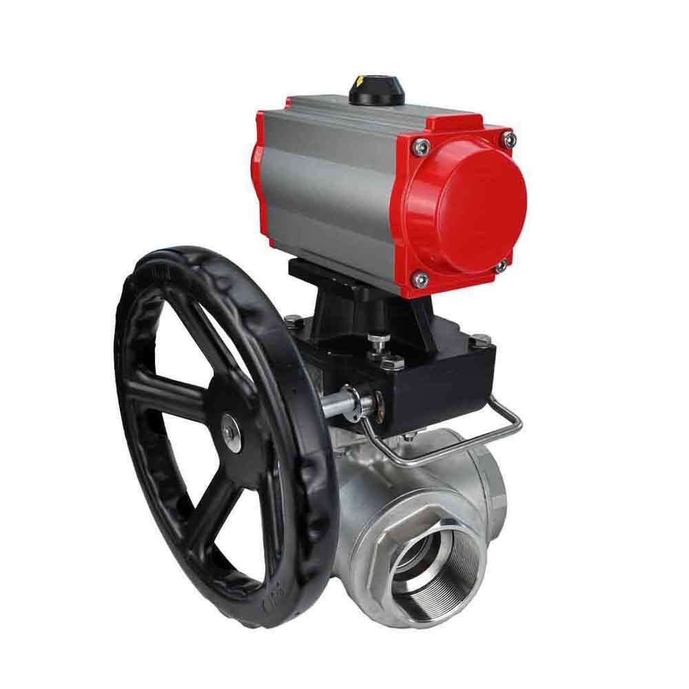 Stainless steel ball valve DNOVA 3h-l-rpss316200mm-iso-pnevpr-da-hdm, body material - stainless steel AISI 316, ball material - stainless steel AISI 316, seal - PTFE, pneumatic actuator operated