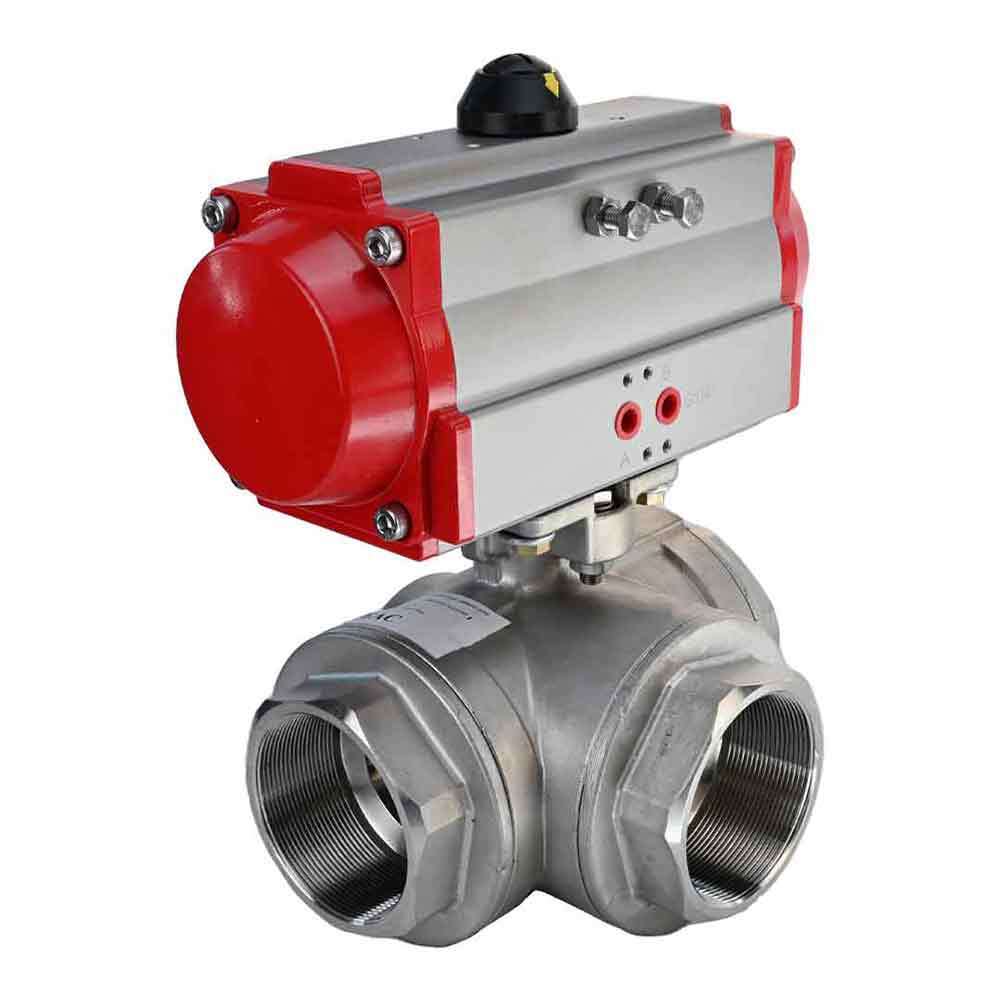 Stainless steel ball valve DNOVA 3h-l-rpss316200mm-iso-pnevpr-sa, body material - stainless steel AISI 316, ball material - stainless steel AISI 316, seal - PTFE, pneumatic actuator operated