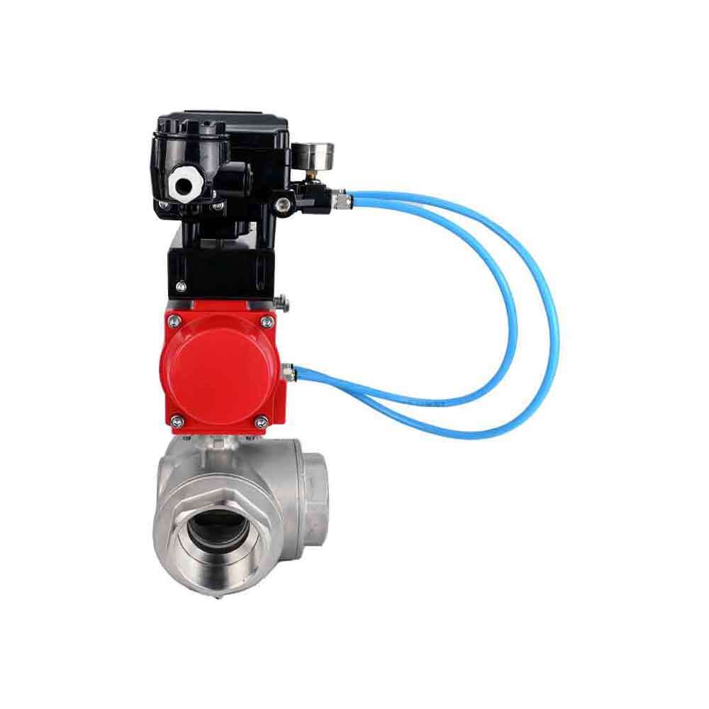 Stainless steel ball valve DNOVA 3h-l-rpss316200mm-iso-pnevpr-da-epp-boz, body material - stainless steel AISI 316, ball material - stainless steel AISI 316, seal - PTFE, pneumatic actuator operated