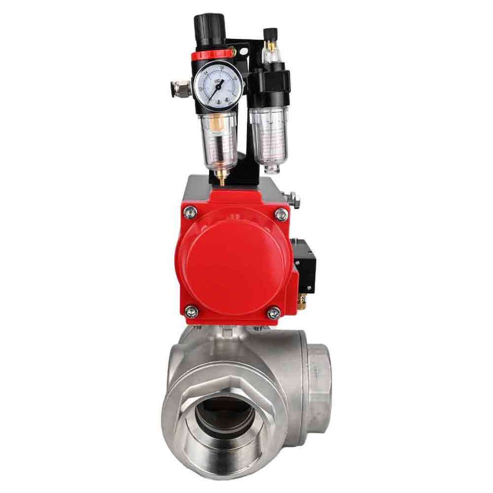 Válvula de bola de acero inoxidable DNOVA 3h-l-rpss316200mm-iso-pnevpr-sa-rasp-110/220v-atu, material del cuerpo: acero inoxidable AISI 316, material de la bola: acero inoxidable AISI 316, junta: PTFE, accionamiento por actuador neumático.