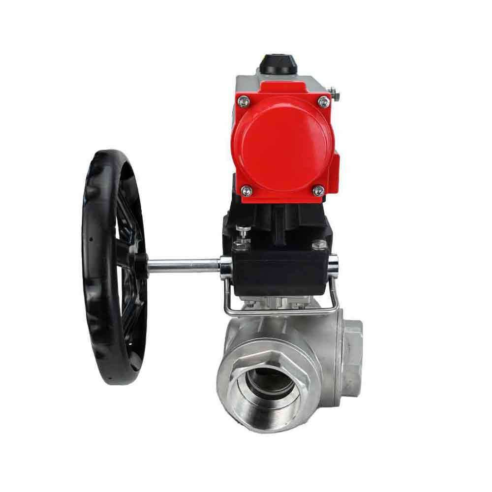 Stainless steel ball valve DNOVA 3h-l-rpss316200mm-iso-pnevpr-da-hdm, body material - stainless steel AISI 316, ball material - stainless steel AISI 316, seal - PTFE, pneumatic actuator operated