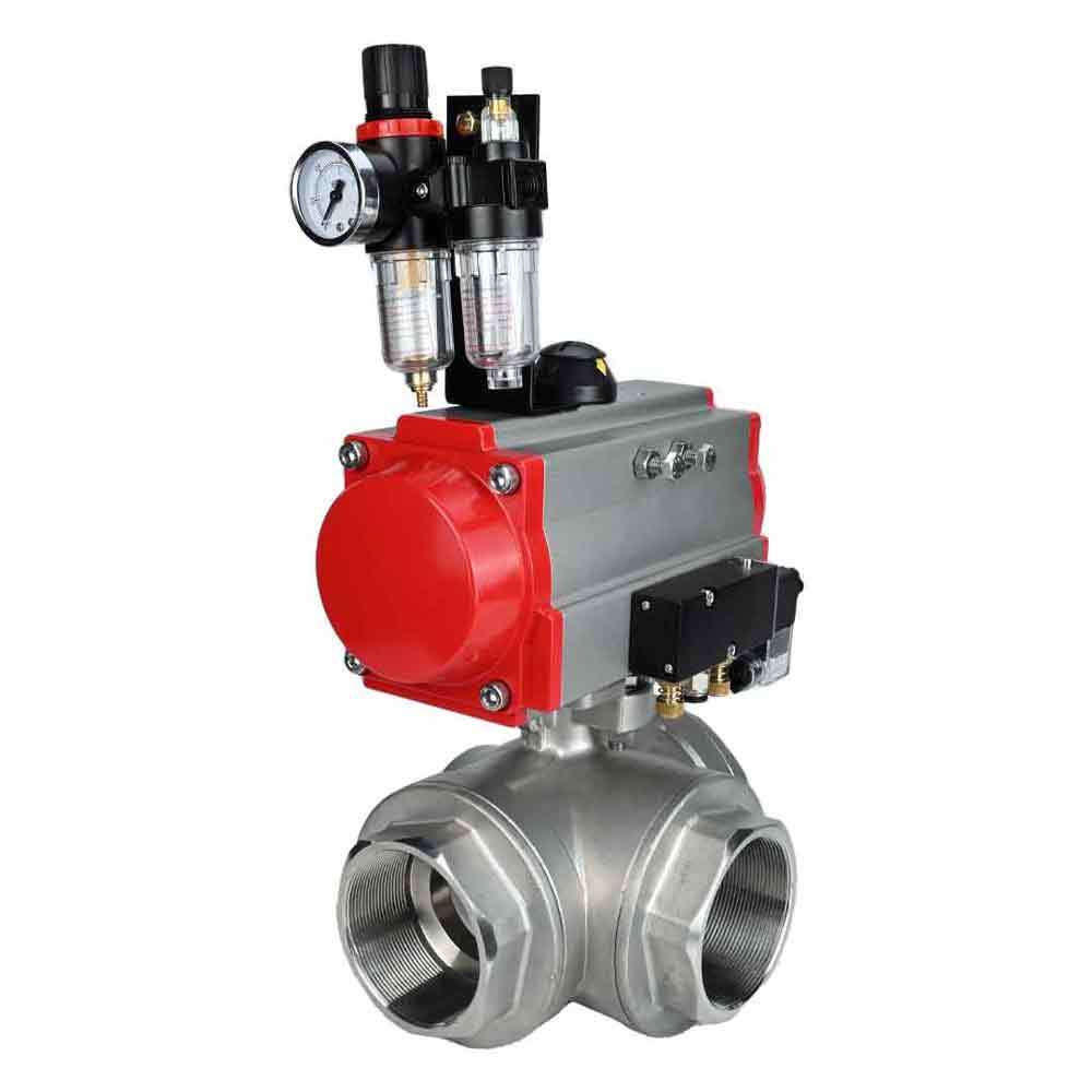 Válvula de bola de acero inoxidable DNOVA 3h-l-rpss316200mm-iso-pnevpr-sa-rasp-24v-atu, material del cuerpo: acero inoxidable AISI 316, material de la bola: acero inoxidable AISI 316, junta: PTFE, accionamiento por actuador neumático.