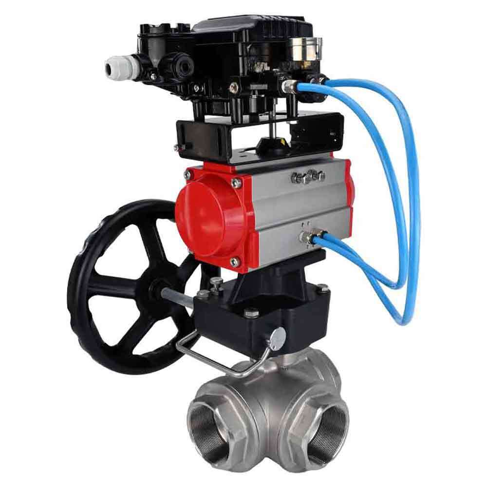 Stainless steel ball valve DNOVA 3h-l-rpss316200mm-iso-pnevpr-da-hdm-epp-boz, body material - stainless steel AISI 316, ball material - stainless steel AISI 316, seal - PTFE, pneumatic actuator operated
