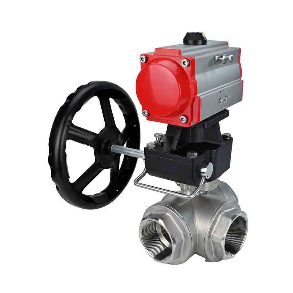 Stainless steel ball valve DNOVA 3h-l-rpss316200mm-iso-pnevpr-da-hdm, body material - stainless steel AISI 316, ball material - stainless steel AISI 316, seal - PTFE, pneumatic actuator operated