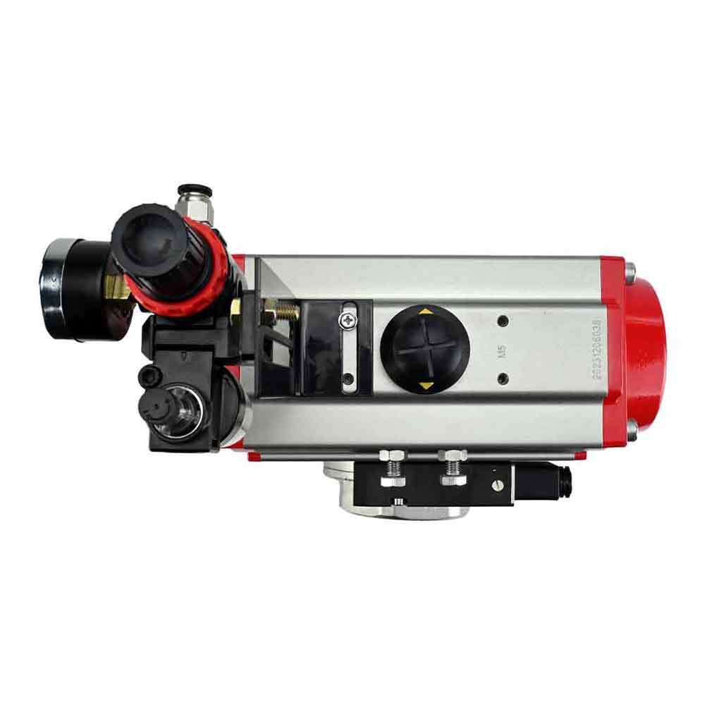 Válvula de bola de acero inoxidable DNOVA 3h-l-rpss316200mm-iso-pnevpr-da-rasp-110/220v-atu, material del cuerpo: acero inoxidable AISI 316, material de la bola: acero inoxidable AISI 316, junta: PTFE, accionamiento por actuador neumático.