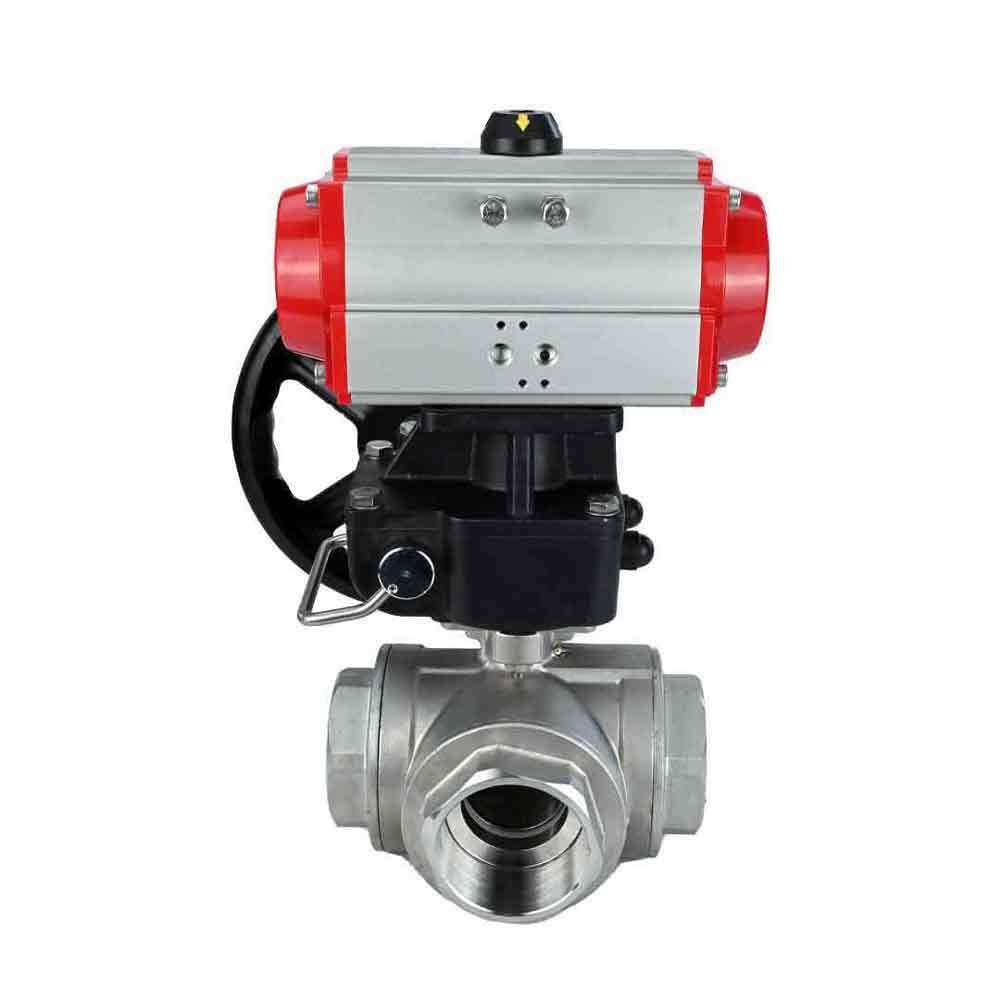 Stainless steel ball valve DNOVA 3h-l-rpss316200mm-iso-pnevpr-da-hdm, body material - stainless steel AISI 316, ball material - stainless steel AISI 316, seal - PTFE, pneumatic actuator operated