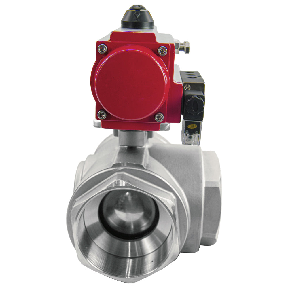 Stainless steel ball valve DNOVA 3h-l-rpss316200mm-iso-pnevpr-sa-rasp-24v, body material - stainless steel AISI 316, ball material - stainless steel AISI 316, seal - PTFE, pneumatic actuator operated