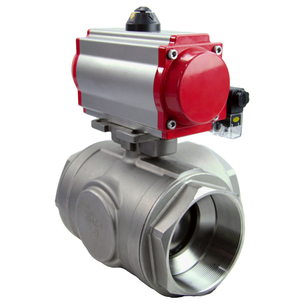 Stainless steel ball valve DNOVA 3h-l-rpss316200mm-iso-pnevpr-sa-rasp-24v, body material - stainless steel AISI 316, ball material - stainless steel AISI 316, seal - PTFE, pneumatic actuator operated