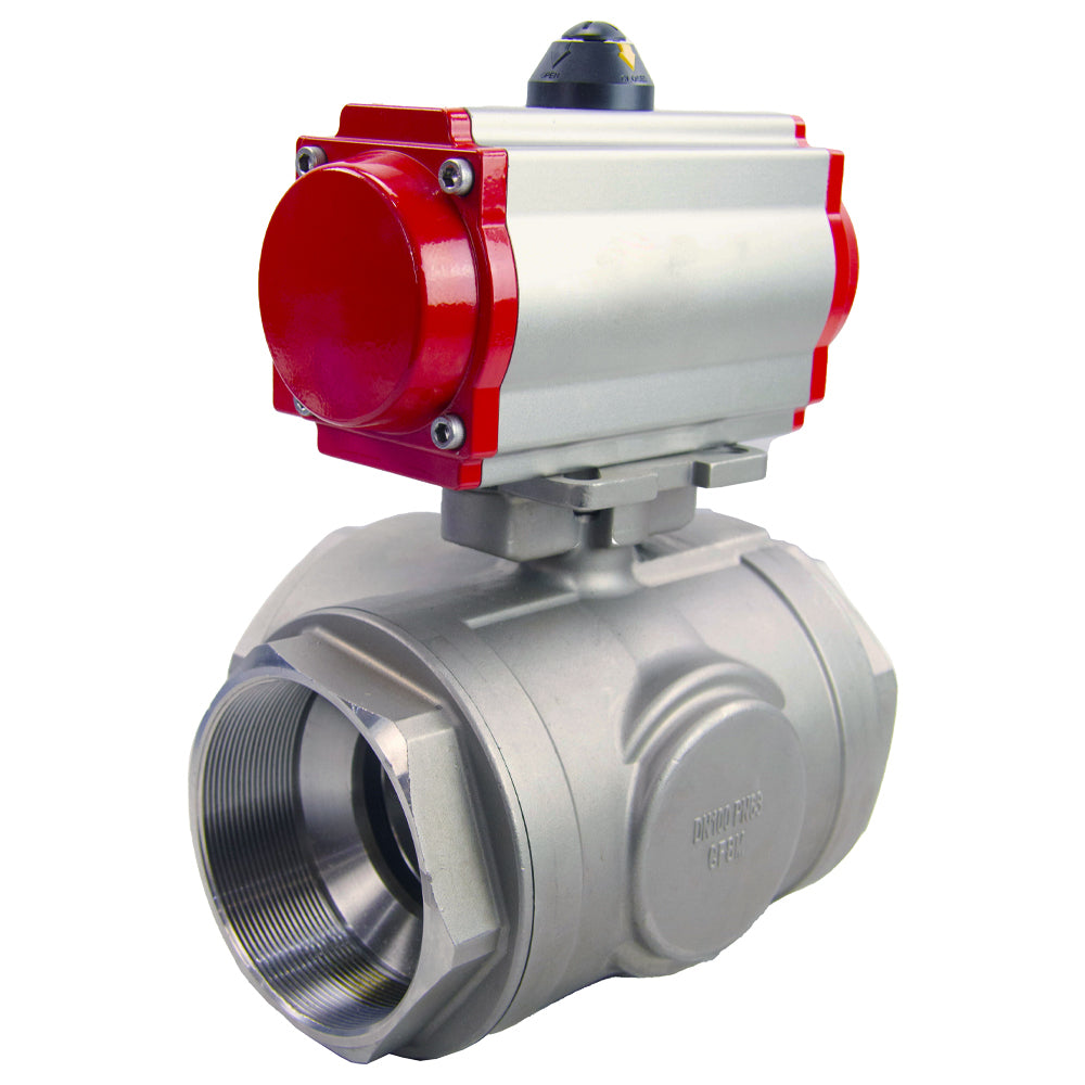 Stainless steel ball valve DNOVA 3h-l-rpss316200mm-iso-pnevpr-sa-rasp-24v, body material - stainless steel AISI 316, ball material - stainless steel AISI 316, seal - PTFE, pneumatic actuator operated