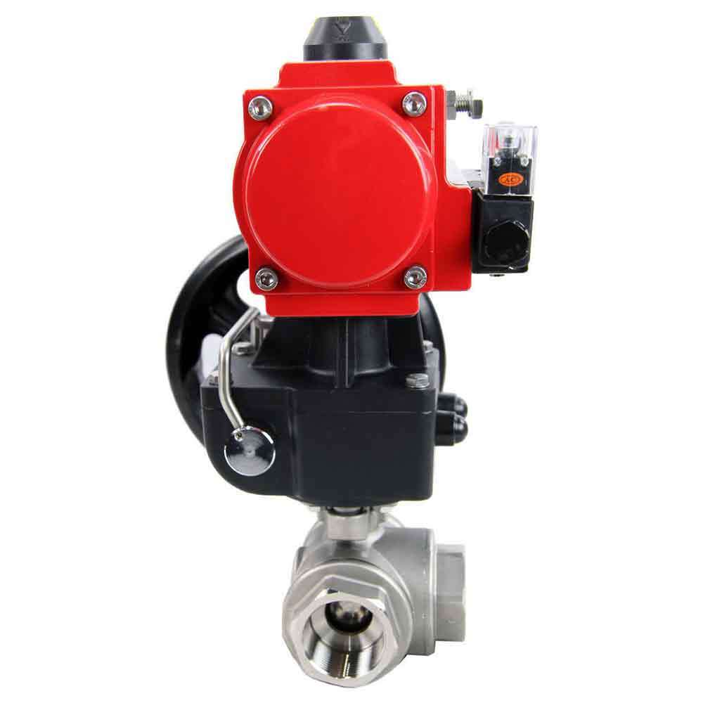 Stainless steel ball valve DNOVA 3h-l-rpss316200mm-iso-pnevpr-da-rasp-110/220v-hdm, body material - stainless steel AISI 316, ball material - stainless steel AISI 316, seal - PTFE, pneumatic actuator operated