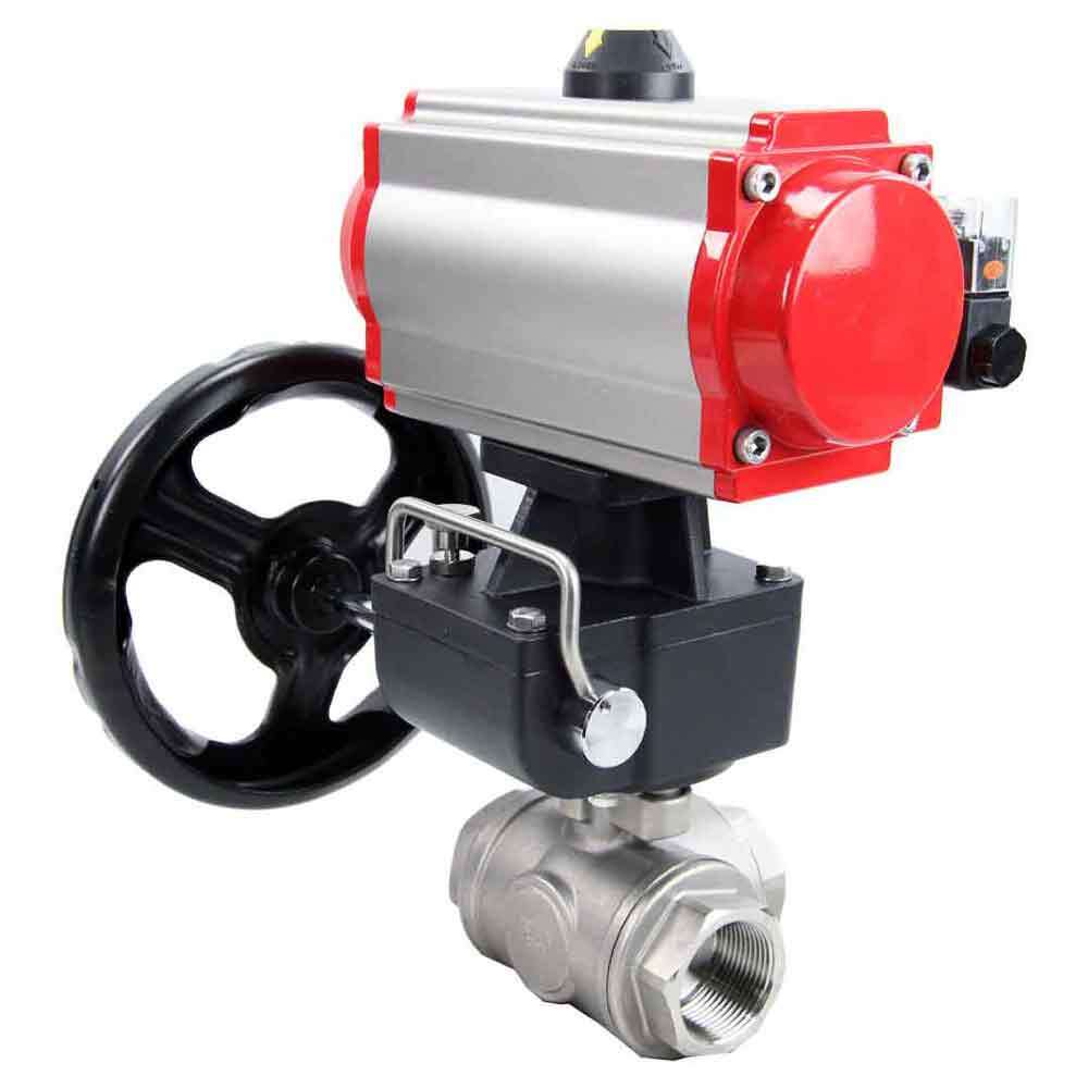Stainless steel ball valve DNOVA 3h-l-rpss316200mm-iso-pnevpr-da-rasp-110/220v-hdm, body material - stainless steel AISI 316, ball material - stainless steel AISI 316, seal - PTFE, pneumatic actuator operated