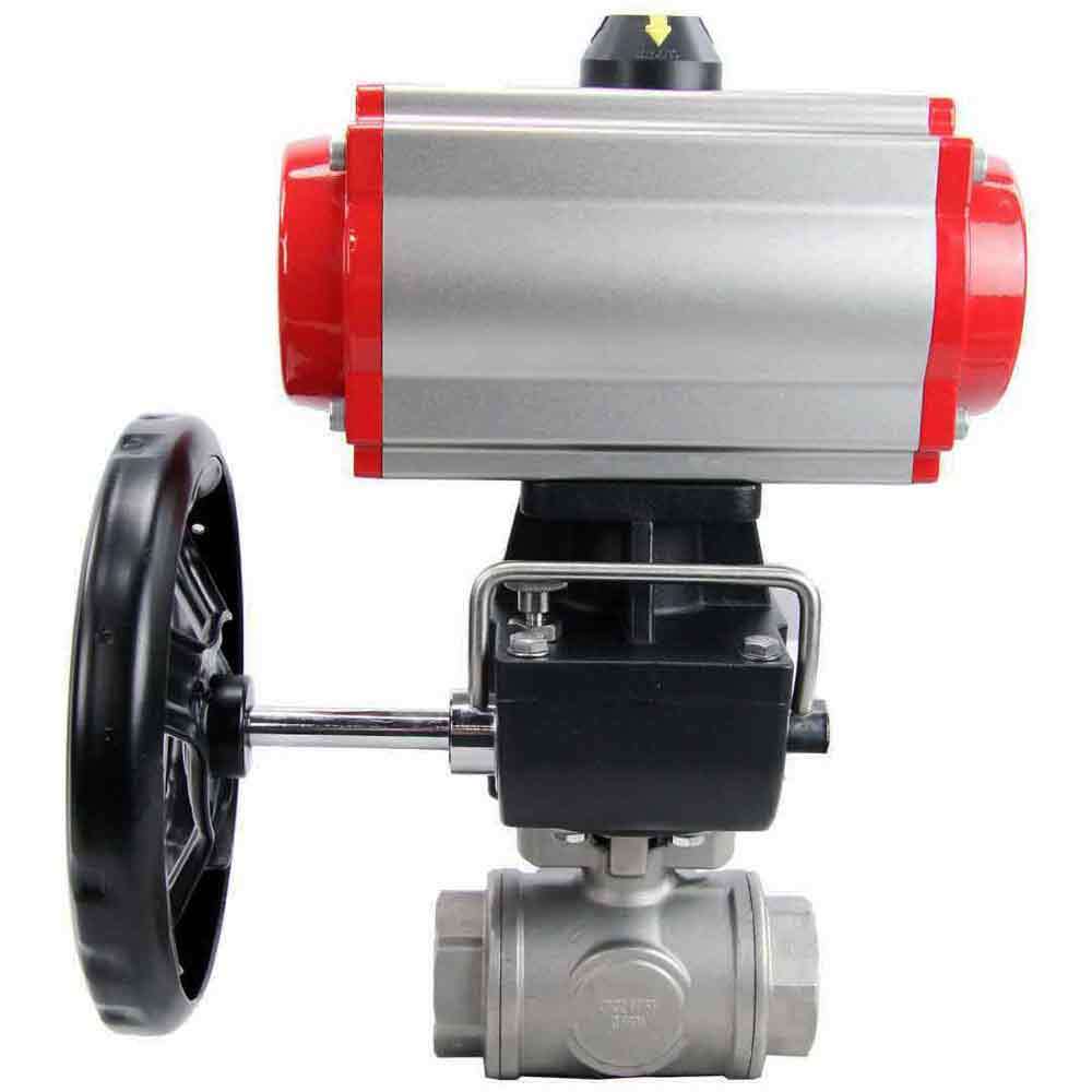 Stainless steel ball valve DNOVA 3h-l-rpss316200mm-iso-pnevpr-da-rasp-24v-hdm, body material - stainless steel AISI 316, ball material - stainless steel AISI 316, seal - PTFE, pneumatic actuator operated