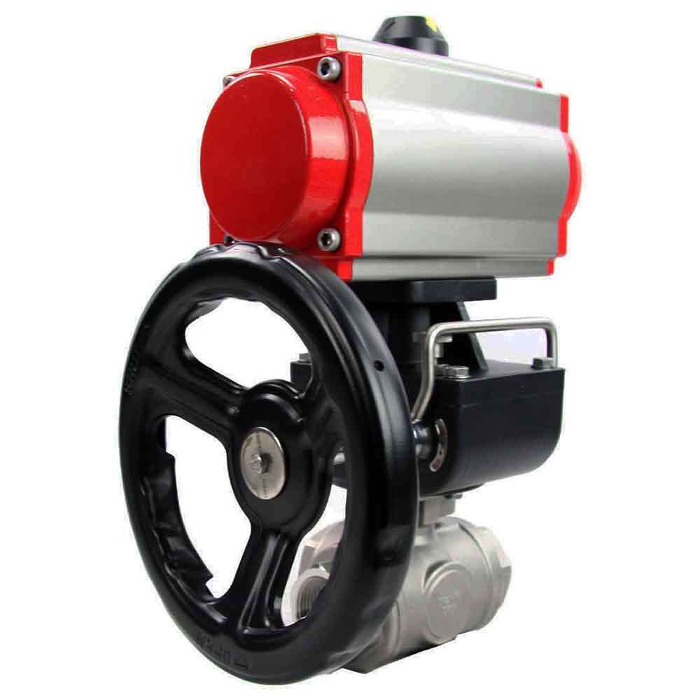 Stainless steel ball valve DNOVA 3h-l-rpss316200mm-iso-pnevpr-da-rasp-110/220v-hdm, body material - stainless steel AISI 316, ball material - stainless steel AISI 316, seal - PTFE, pneumatic actuator operated