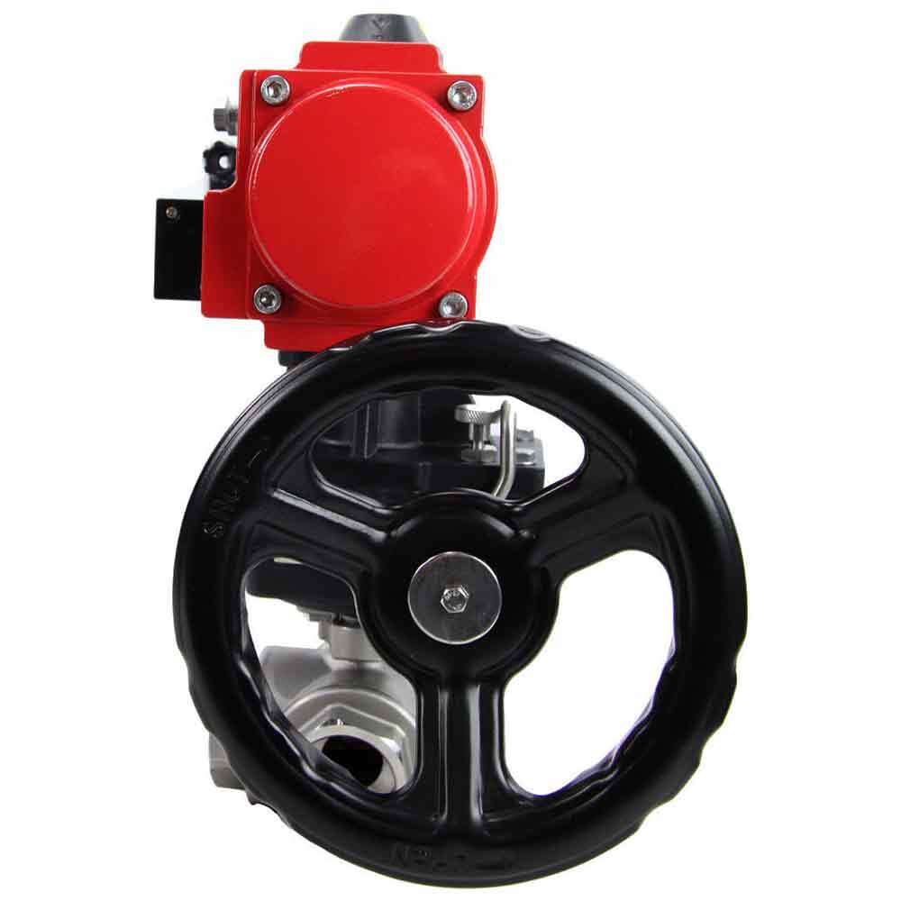 Stainless steel ball valve DNOVA 3h-l-rpss316200mm-iso-pnevpr-da-rasp-110/220v-hdm, body material - stainless steel AISI 316, ball material - stainless steel AISI 316, seal - PTFE, pneumatic actuator operated