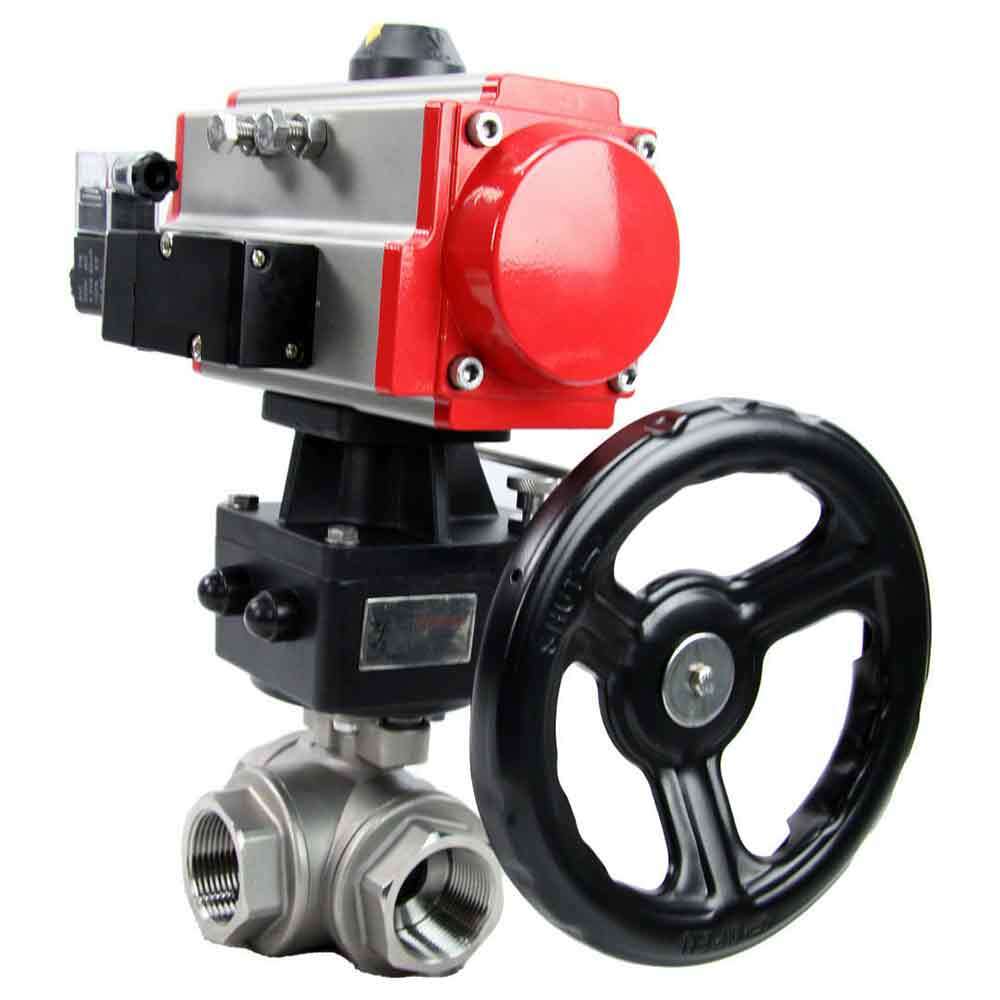 Stainless steel ball valve DNOVA 3h-l-rpss316200mm-iso-pnevpr-da-rasp-110/220v-hdm, body material - stainless steel AISI 316, ball material - stainless steel AISI 316, seal - PTFE, pneumatic actuator operated