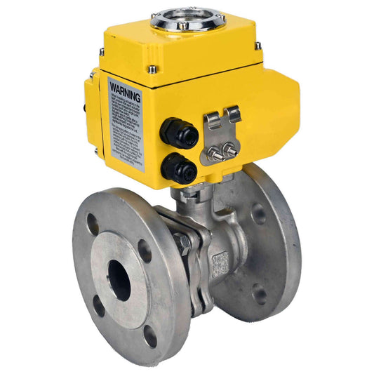 Stainless steel ball valve DNOVA BV3232P-FP-F, body material - stainless steel AISI 316, seal - PTFE, full port, flanged, electric actuator DNOVA 24 V