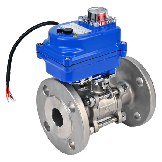 Stainless steel ball valve DNOVA ksfpt-304-180-12v, body material - stainless steel AISI 304, ball material - stainless steel AISI 304, seal - PTFE, electric actuator operated