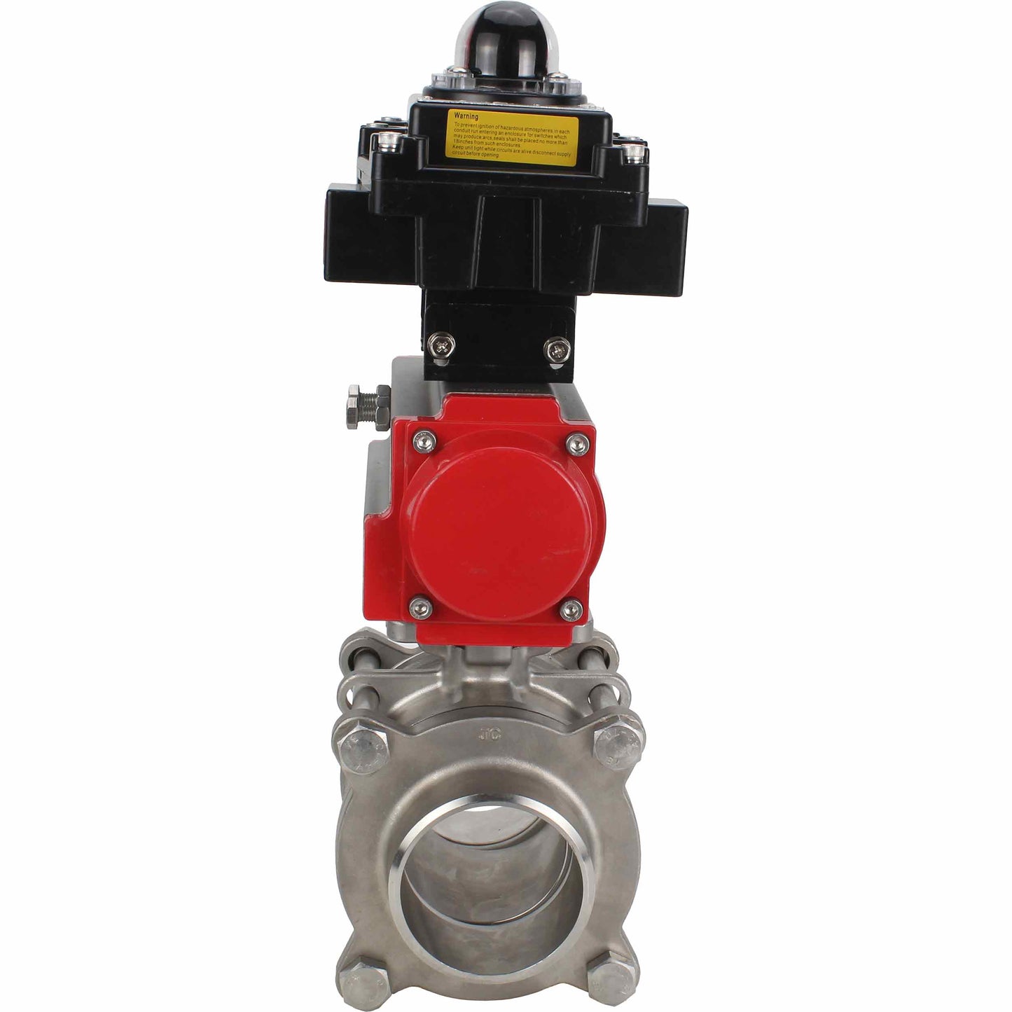 Válvula de bola de acero inoxidable DNOVA BVPP 316.200-ISO PSI914 SS316 paso completo, para soldar, material del cuerpo - acero inoxidable, actuador neumático DNOVA SA, bloque de final de carrera APL-410N EX