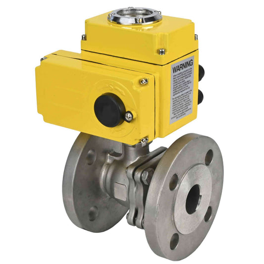 Stainless steel ball valve DNOVA BV3232P-FP-F, body material - stainless steel AISI 316, seal - PTFE, full port, flanged, electric actuator DNOVA 220 V