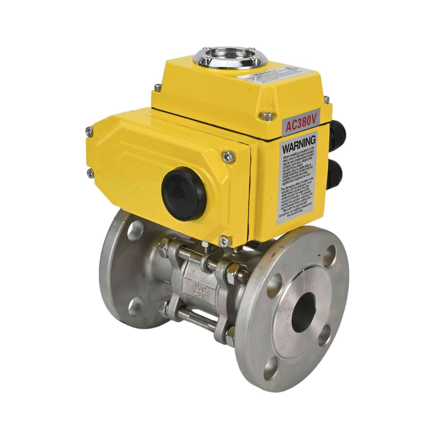 Stainless steel ball valve DNOVA ksfpt-316-180-380v, body material - stainless steel AISI 316, ball material - stainless steel AISI 316, seal - PTFE, electric actuator operated
