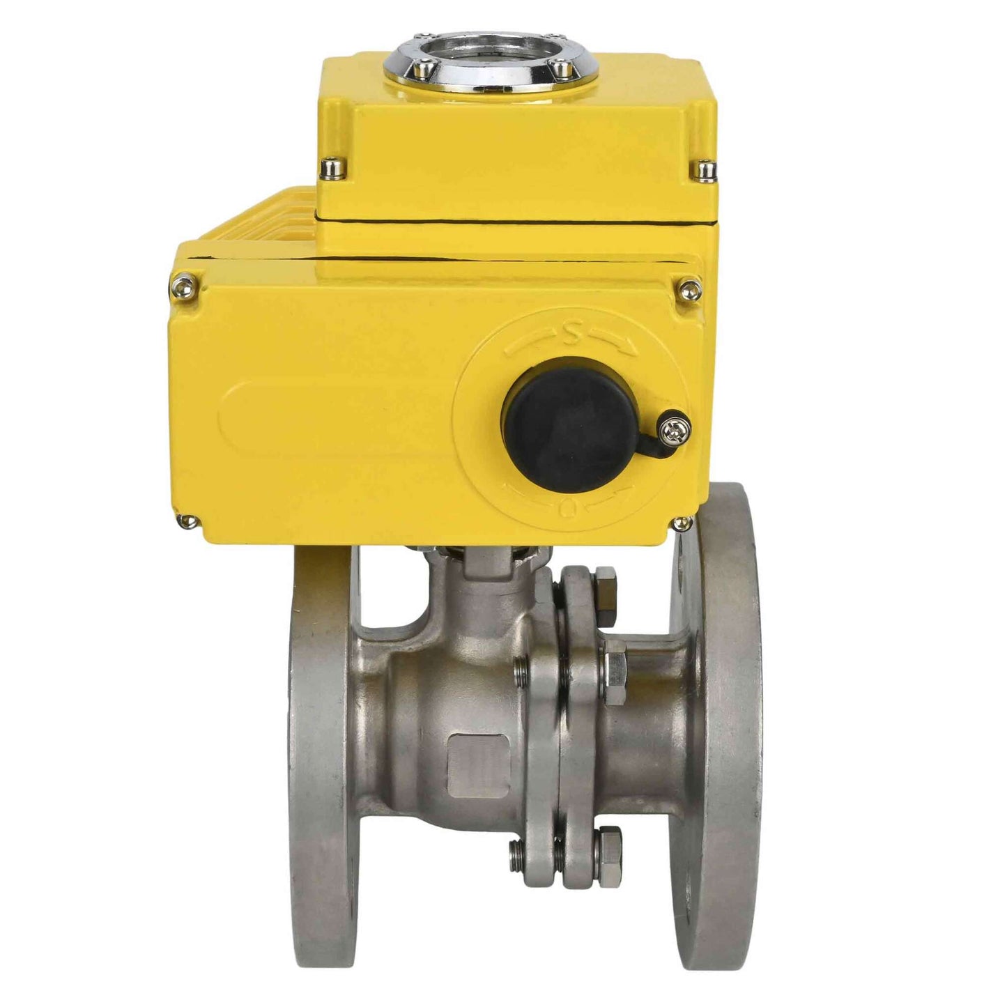 Válvula de bola de acero inoxidable DNOVA BV3232P-FP-F, material del cuerpo - acero inoxidable AISI 316, sello - PTFE, paso completo, brida, actuador eléctrico DNOVA 24 V