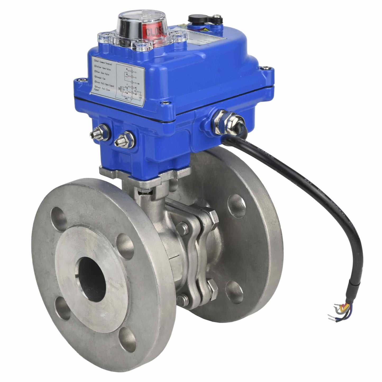 Válvula de bola de acero inoxidable DNOVA BV3232P-FP-F PSI580, material del cuerpo: acero inoxidable AISI 316, junta: PTFE, paso completo, brida, actuador eléctrico DNOVA 003 azul 220 V