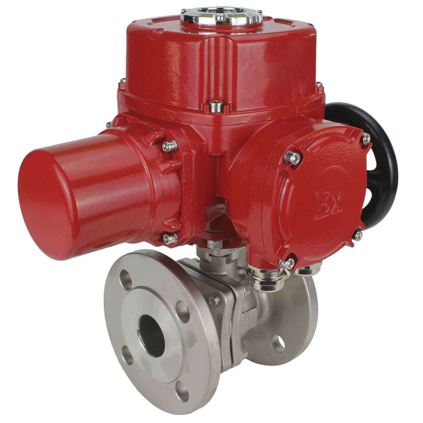 Válvula de bola de acero inoxidable DNOVA BVFP.316.200, material del cuerpo: acero inoxidable AISI 316, paso completo, bridada, con actuador eléctrico de cuarto de vuelta DNOVA QT-W (M) EX 380V