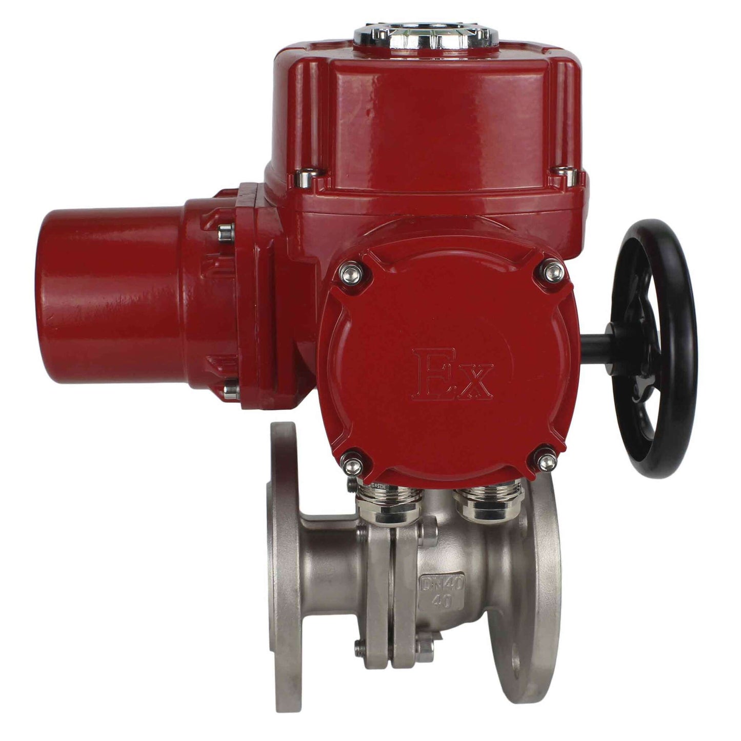 Válvula de bola de acero inoxidable DNOVA BVFP.316.200, material del cuerpo: acero inoxidable AISI 316, paso completo, bridada, con actuador eléctrico de cuarto de vuelta DNOVA QT-W (M) EX 380V