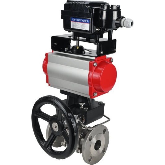 Stainless steel ball valve DNOVA ksfpt-304-180-da-yt1000rsn-hdm, body material - stainless steel AISI 304, ball material - stainless steel AISI 304, seal - PTFE, pneumatic actuator operated