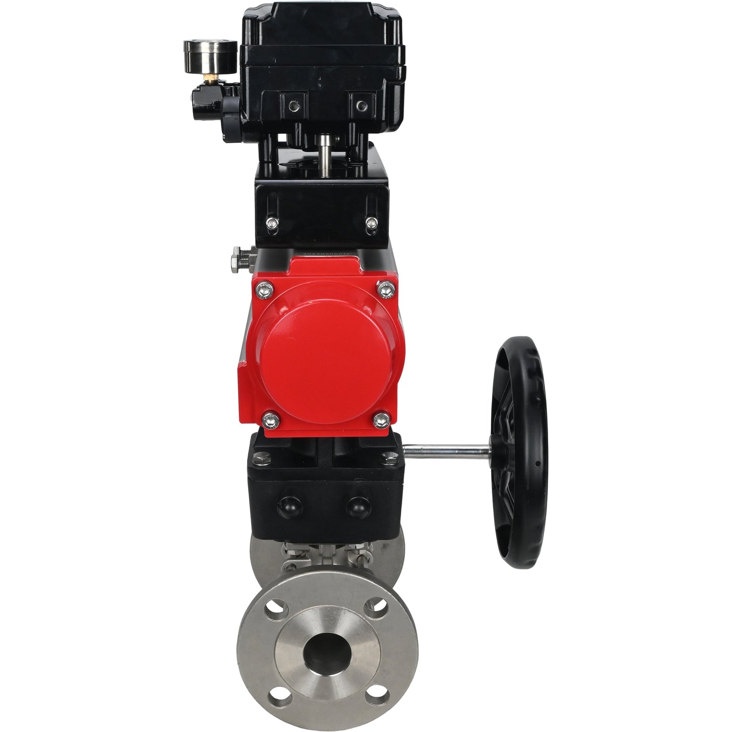 Válvula de bola de acero inoxidable DNOVA ksfpt-304-180-da-yt1000rsi-hdm, material del cuerpo: acero inoxidable AISI 304, material de la bola: acero inoxidable AISI 304, junta: PTFE, accionamiento neumático.