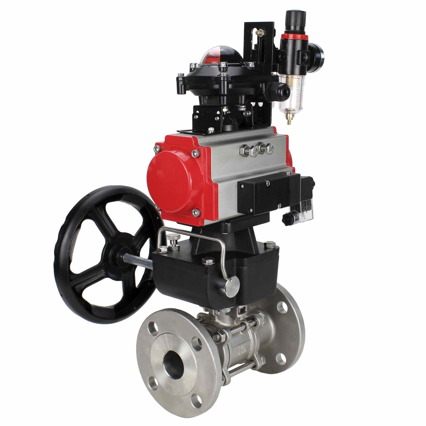 Stainless steel ball valve DNOVA ksfpt-304-180-da-4m310-110/220v-apl210n-hdm-afc2000, body material - stainless steel AISI 304, ball material - stainless steel AISI 304, seal - PTFE, pneumatic actuator operated