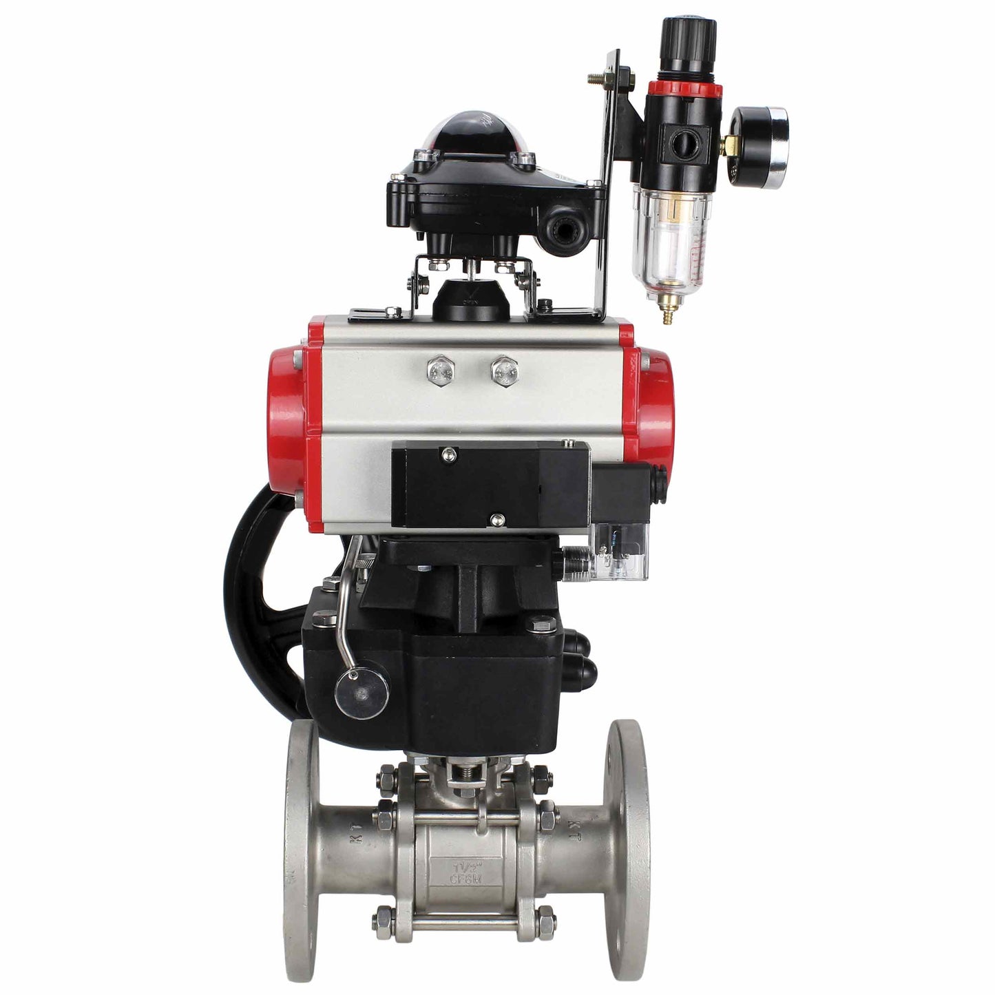 Stainless steel ball valve DNOVA ksfpt-304-180-da-4m310-24v-apl210n-hdm-afc2000, body material - stainless steel AISI 304, ball material - stainless steel AISI 304, seal - PTFE, pneumatic actuator operated