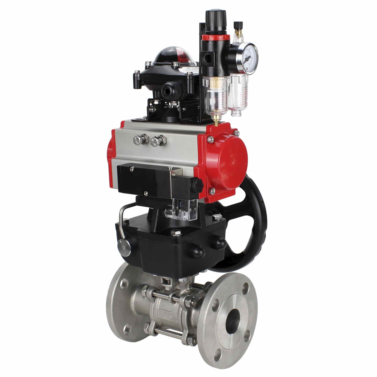 Stainless steel ball valve DNOVA ksfpt-304-180-da-4m310-110/220v-apl210n-hdm-afc2000, body material - stainless steel AISI 304, ball material - stainless steel AISI 304, seal - PTFE, pneumatic actuator operated
