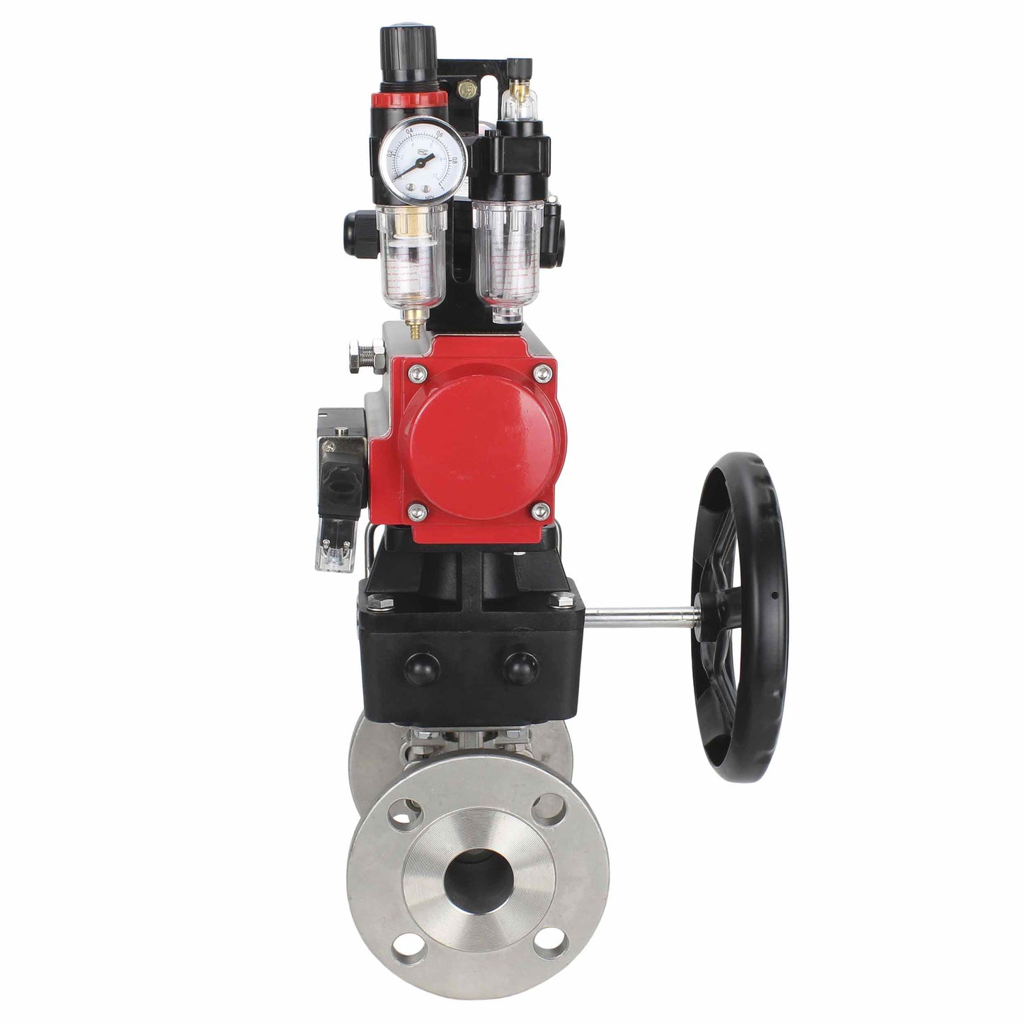 Stainless steel ball valve DNOVA ksfpt-304-180-da-4m310-24v-apl210n-hdm-afc2000, body material - stainless steel AISI 304, ball material - stainless steel AISI 304, seal - PTFE, pneumatic actuator operated