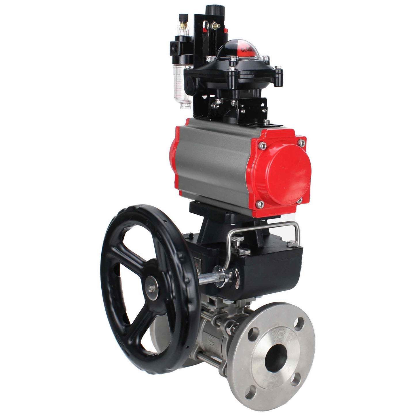 Stainless steel ball valve DNOVA ksfpt-304-180-da-4m310-24v-apl210n-hdm-afc2000, body material - stainless steel AISI 304, ball material - stainless steel AISI 304, seal - PTFE, pneumatic actuator operated