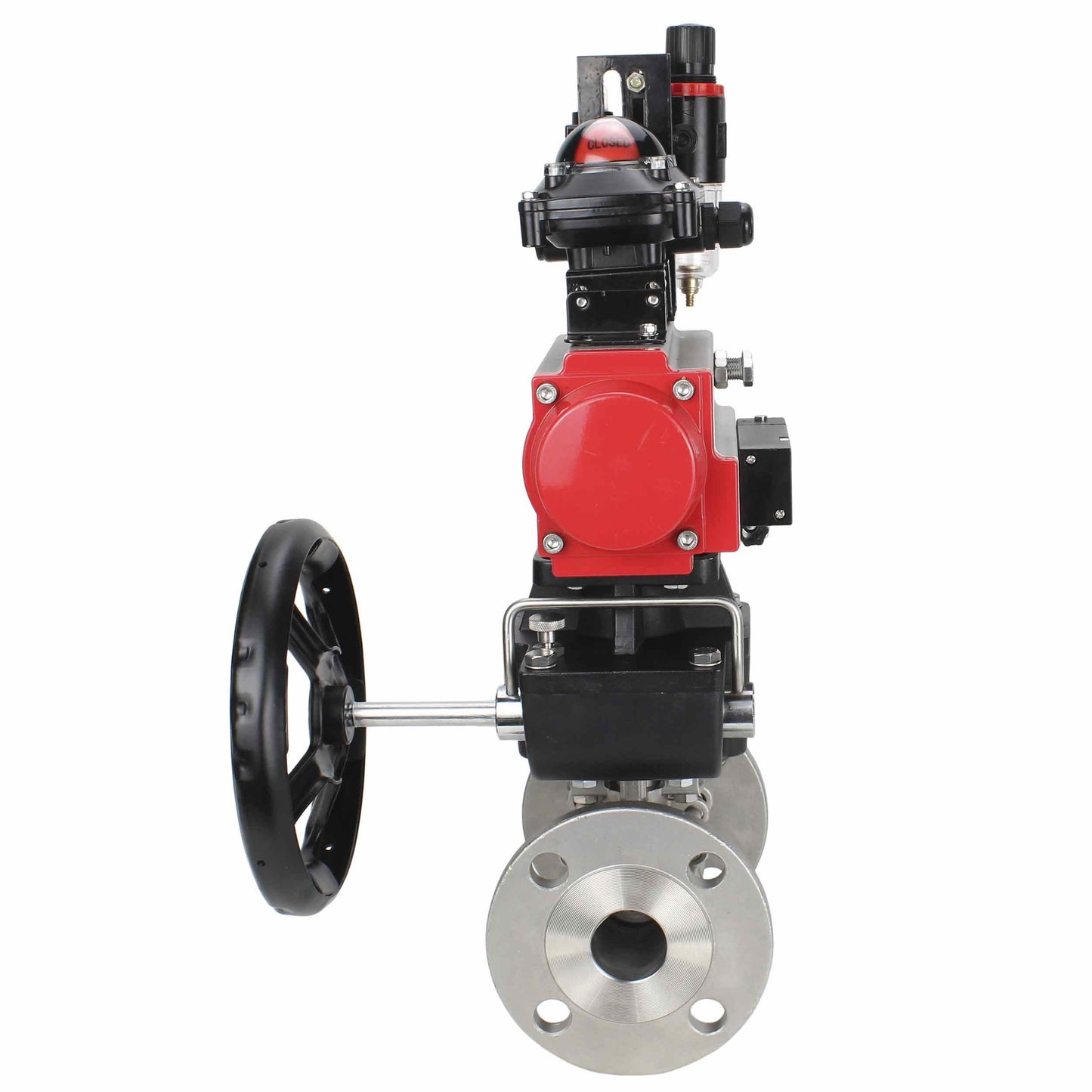 Stainless steel ball valve DNOVA ksfpt-304-180-da-4m310-24v-apl210n-hdm-afc2000, body material - stainless steel AISI 304, ball material - stainless steel AISI 304, seal - PTFE, pneumatic actuator operated