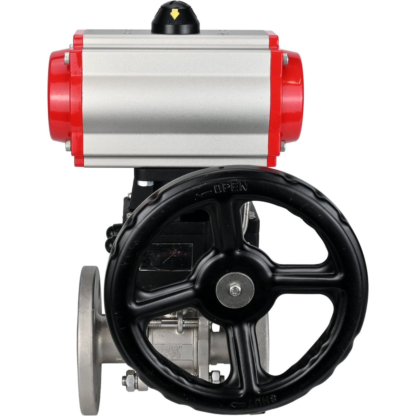 Ball valves DNOVA BV3131P(3pc)-FP-F-ISO-H DN15-40 16 bar, three-piece full bore flanged, stainless steel SS304, seal - PTFE, with double-acting PA-DA pneumatic actuator, with pneumatic distributor 4V320-08 220V, with manual DNbler MON1-250-T26-I