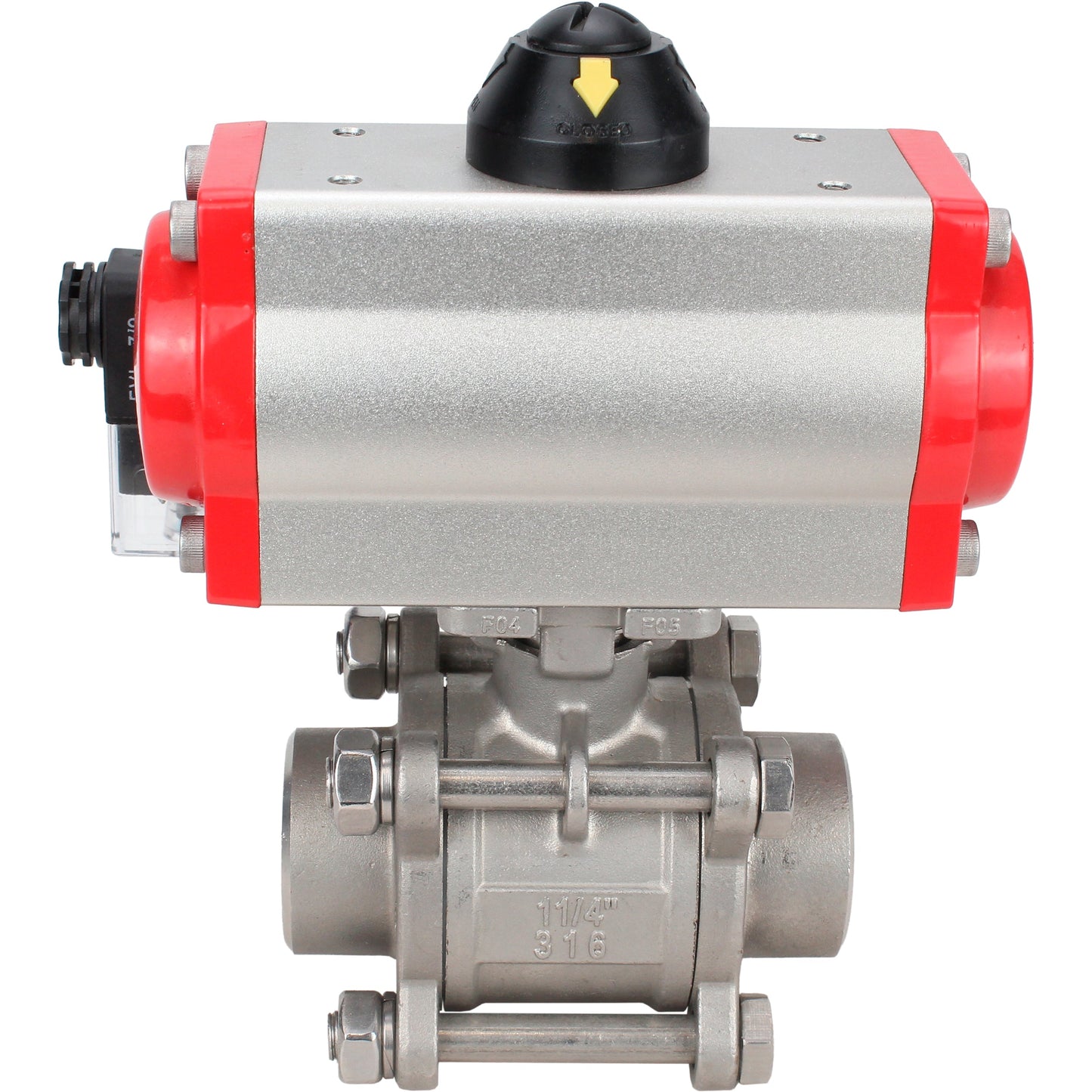 Stainless steel ball valve DNOVA kshpp-316200-sa-4m310-110/220, body material - stainless steel AISI 316, ball material - stainless steel AISI 316, seal - PTFE, pneumatic actuator operated