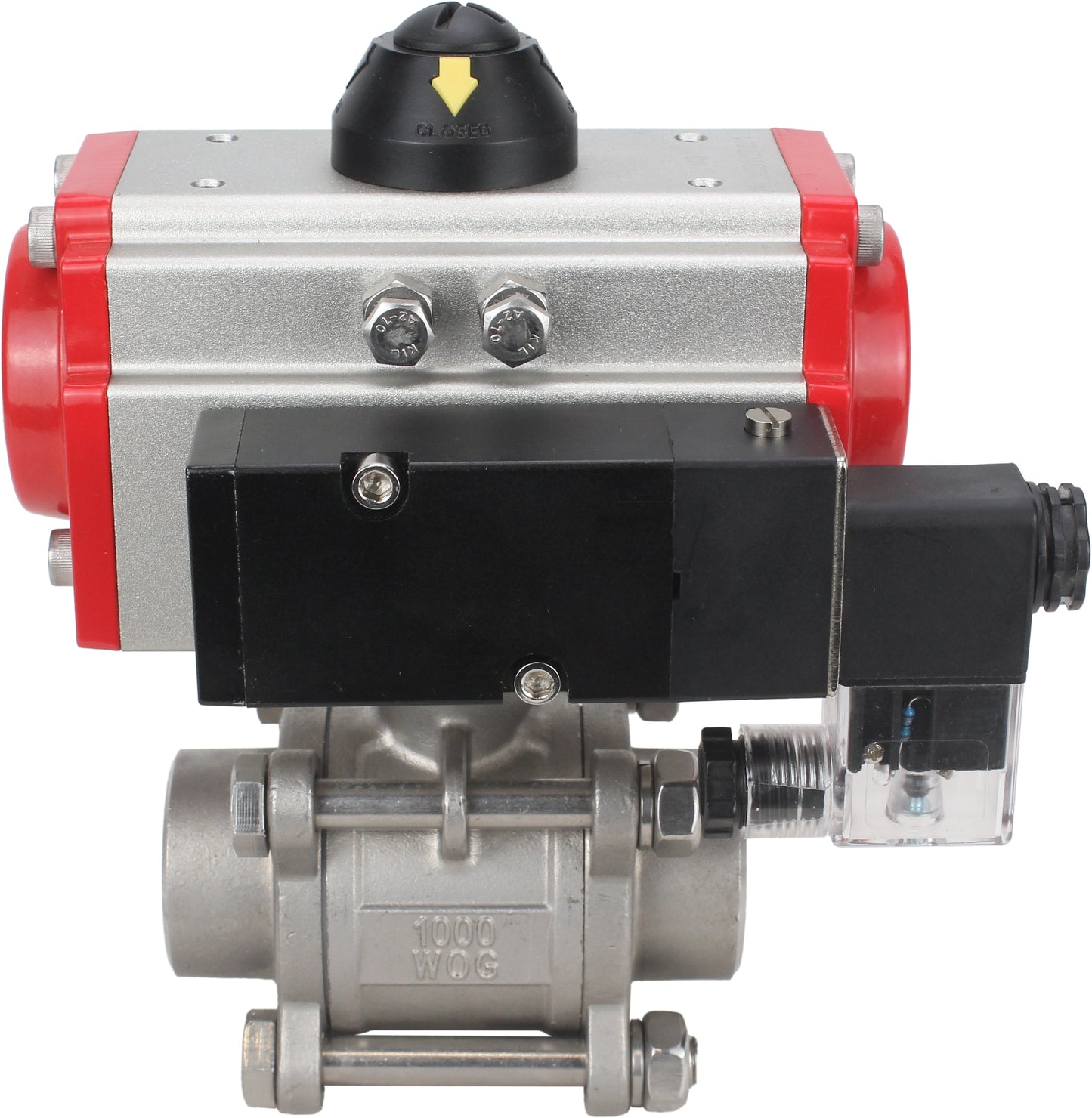 Stainless steel ball valve DNOVA kshpp-316200-sa-4m310-110/220, body material - stainless steel AISI 316, ball material - stainless steel AISI 316, seal - PTFE, pneumatic actuator operated