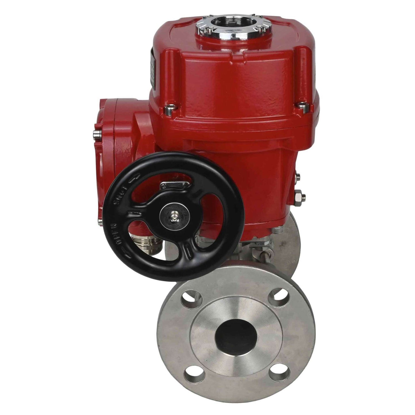 Válvula de bola de acero inoxidable DNOVA BVFPT.304.180 de tres piezas, material del cuerpo: acero inoxidable SS304, junta: PTFE, brida, paso completo, actuador eléctrico de cuarto de vuelta DNOVA QT-W (M) EX 220 V