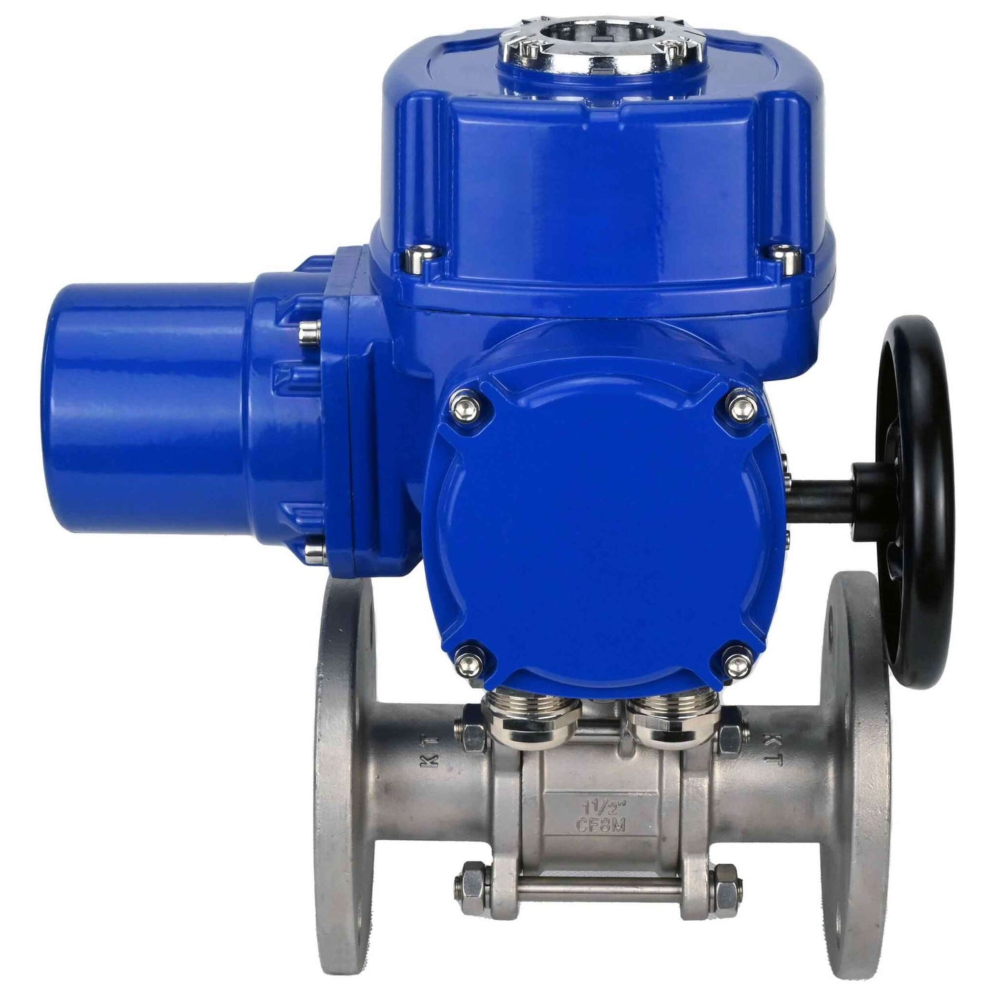 Válvula de bola de acero inoxidable DNOVA BVFPT.304.180 de tres piezas, material del cuerpo: acero inoxidable SS304, junta: PTFE, brida, paso completo, actuador eléctrico de cuarto de vuelta DNOVA QT-W (M) 220 V