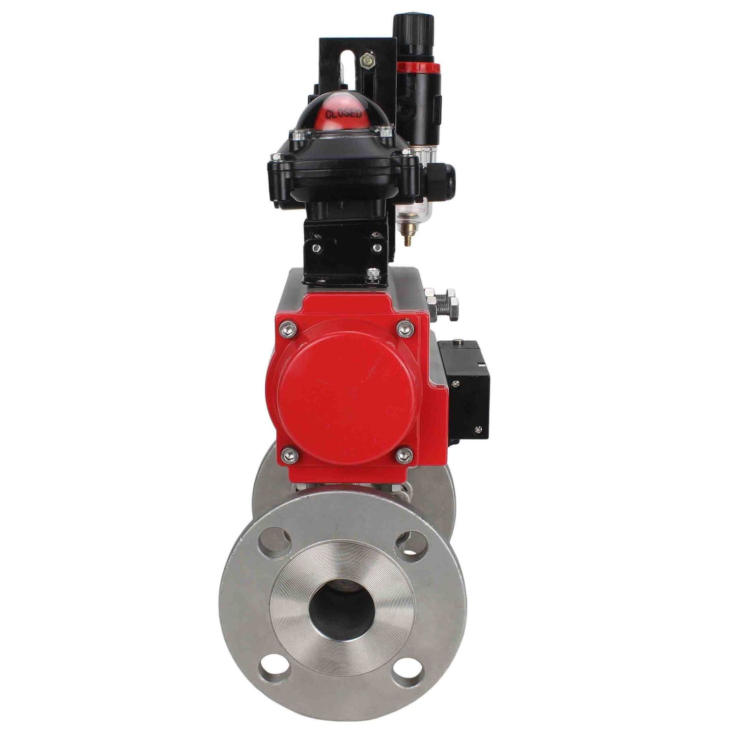 Stainless steel ball valve DNOVA ksfpt-304-180-da-4m310-110/220v-apl210n-afc2000, body material - stainless steel AISI 304, ball material - stainless steel AISI 304, seal - PTFE, pneumatic actuator operated