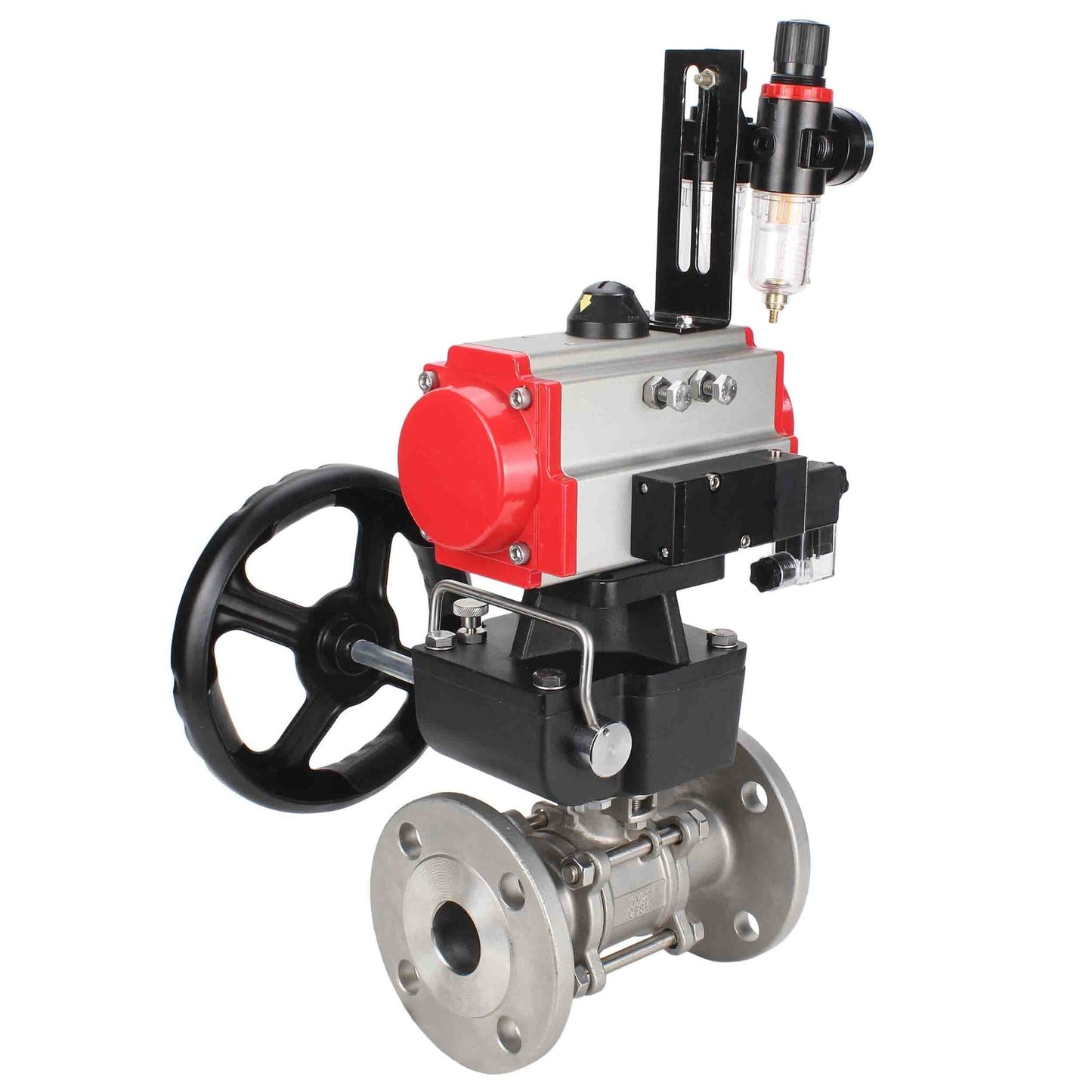 Stainless steel ball valve DNOVA ksfpt-316-180-da-4m310-24v-hdm-afc2000, body material - stainless steel AISI 316, ball material - stainless steel AISI 316, seal - PTFE, pneumatic actuator operated