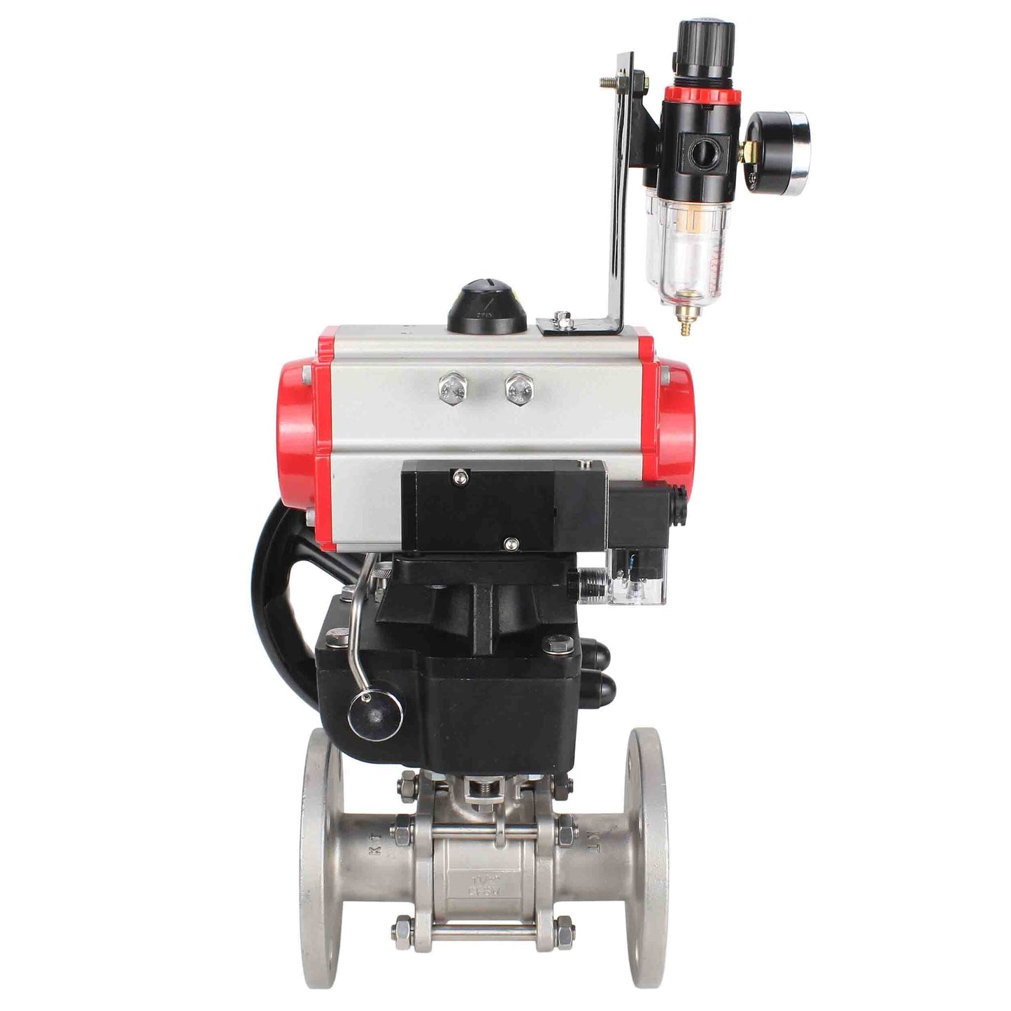 Stainless steel ball valve DNOVA ksfpt-316-180-da-4m310-24v-hdm-afc2000, body material - stainless steel AISI 316, ball material - stainless steel AISI 316, seal - PTFE, pneumatic actuator operated