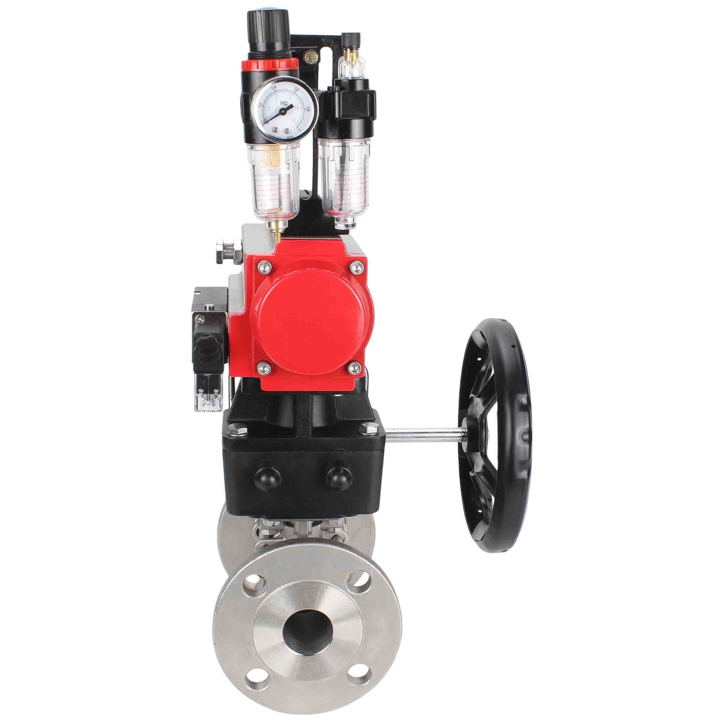 Stainless steel ball valve DNOVA ksfpt-316-180-da-4m310-24v-hdm-afc2000, body material - stainless steel AISI 316, ball material - stainless steel AISI 316, seal - PTFE, pneumatic actuator operated